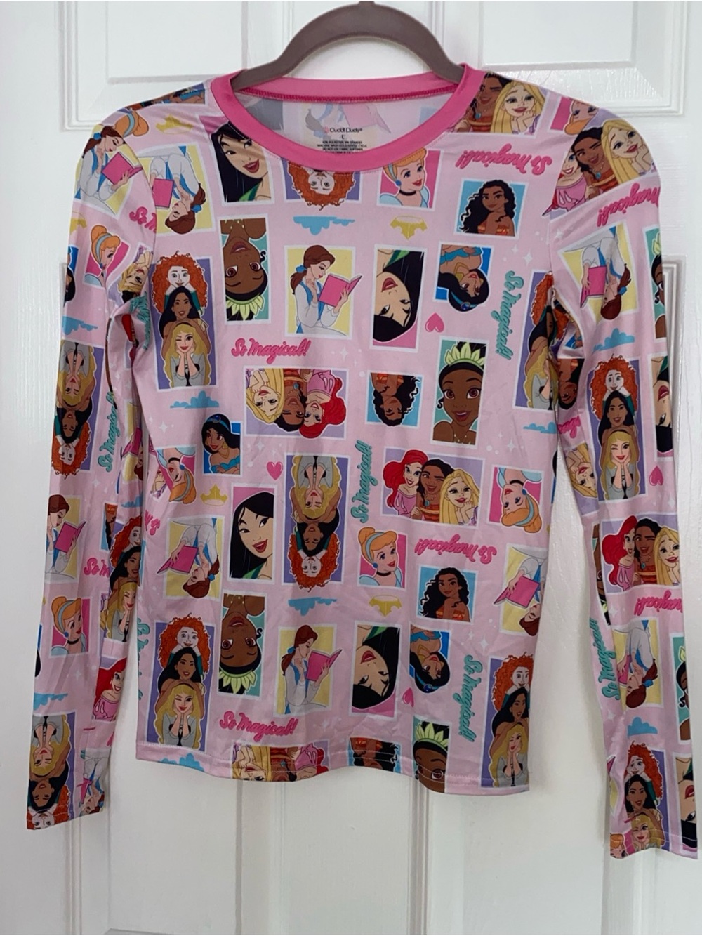 Cuddl Duds Girls Pink Multicolor Disney Princess Long Sleeve Pajama Top